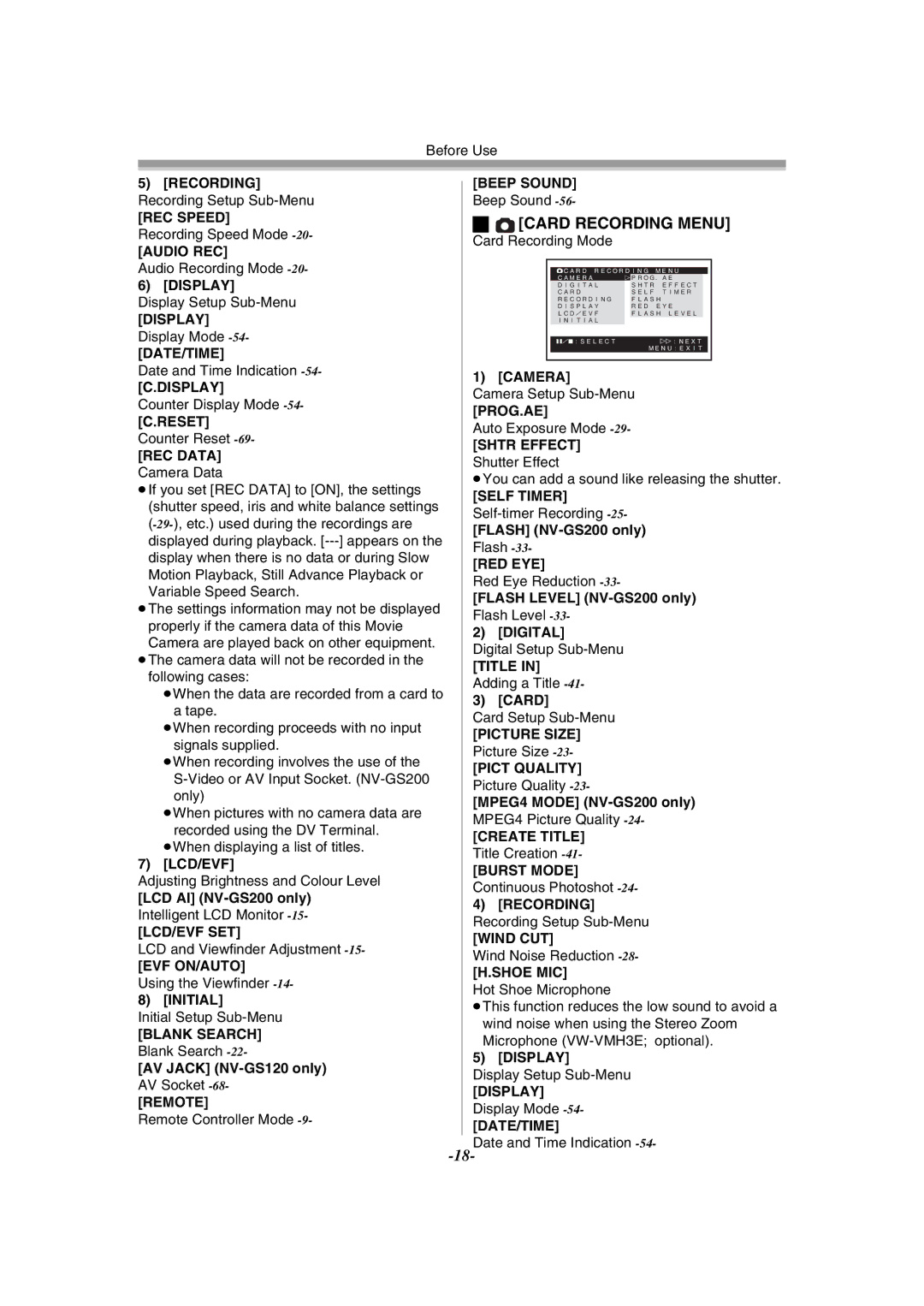 Philips NV-GS120EB operating instructions Card Recording Menu 