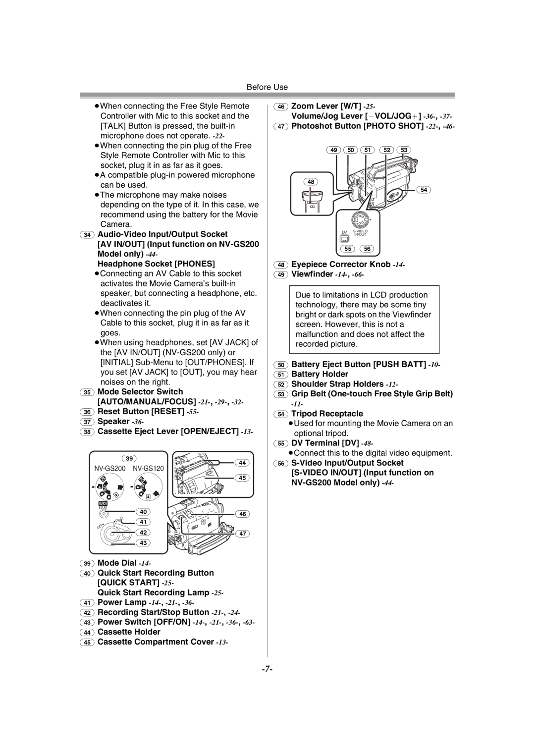 Philips NV-GS120EB operating instructions Eyepiece Corrector Knob Viewfinder -14, DV Terminal DV 