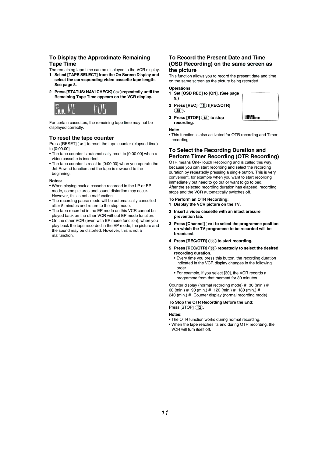 Philips NV-MV41GN operating instructions To Display the Approximate Remaining Tape Time, To reset the tape counter 