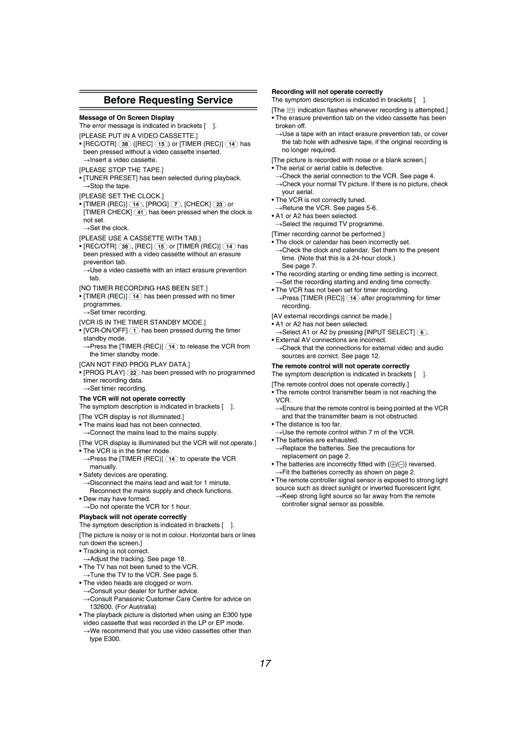 Philips NV-MV41GN operating instructions Before Requesting Service 