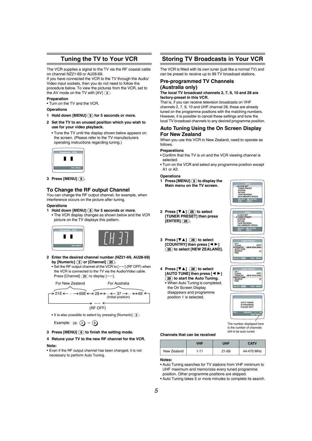 Philips NV-MV41GN Tuning the TV to Your VCR, Storing TV Broadcasts in Your VCR, Pre-programmed TV Channels Australia only 