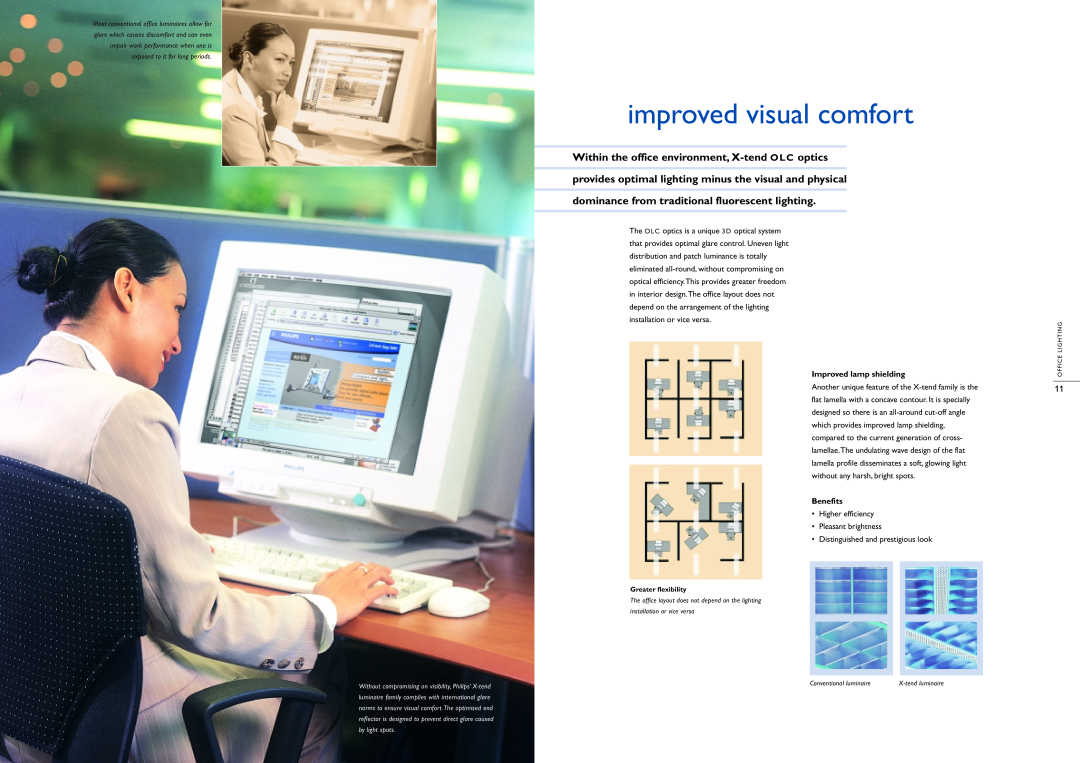 Philips Office Lighting manual improved visual comfort, Improved lamp shielding, Benefits 