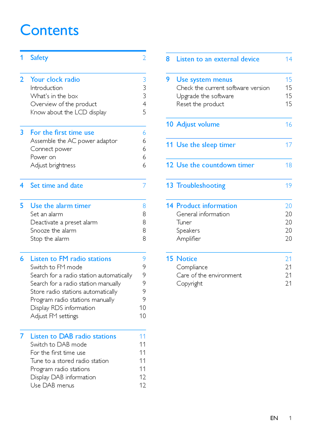 Philips OR2200 user manual Contents 