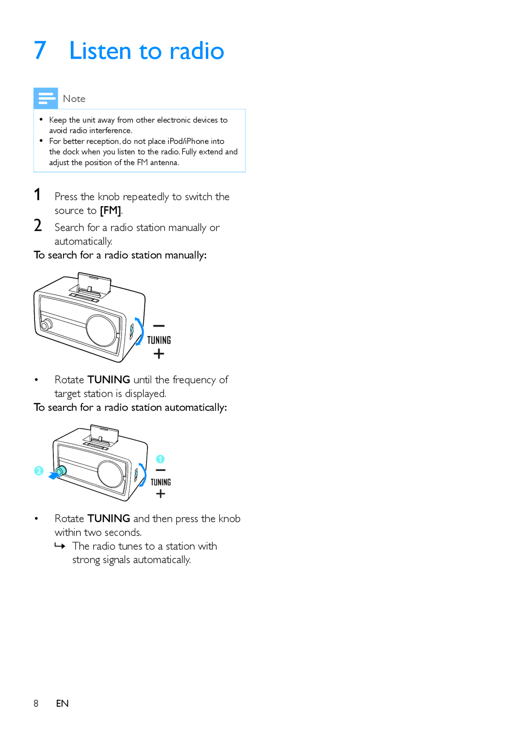 Philips ORD2105 user manual Listen to radio 