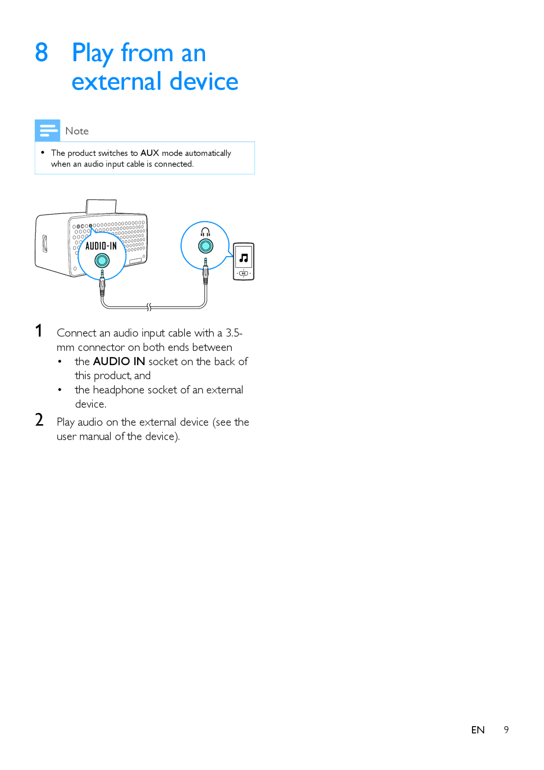 Philips ORD2105 user manual Play from an external device 