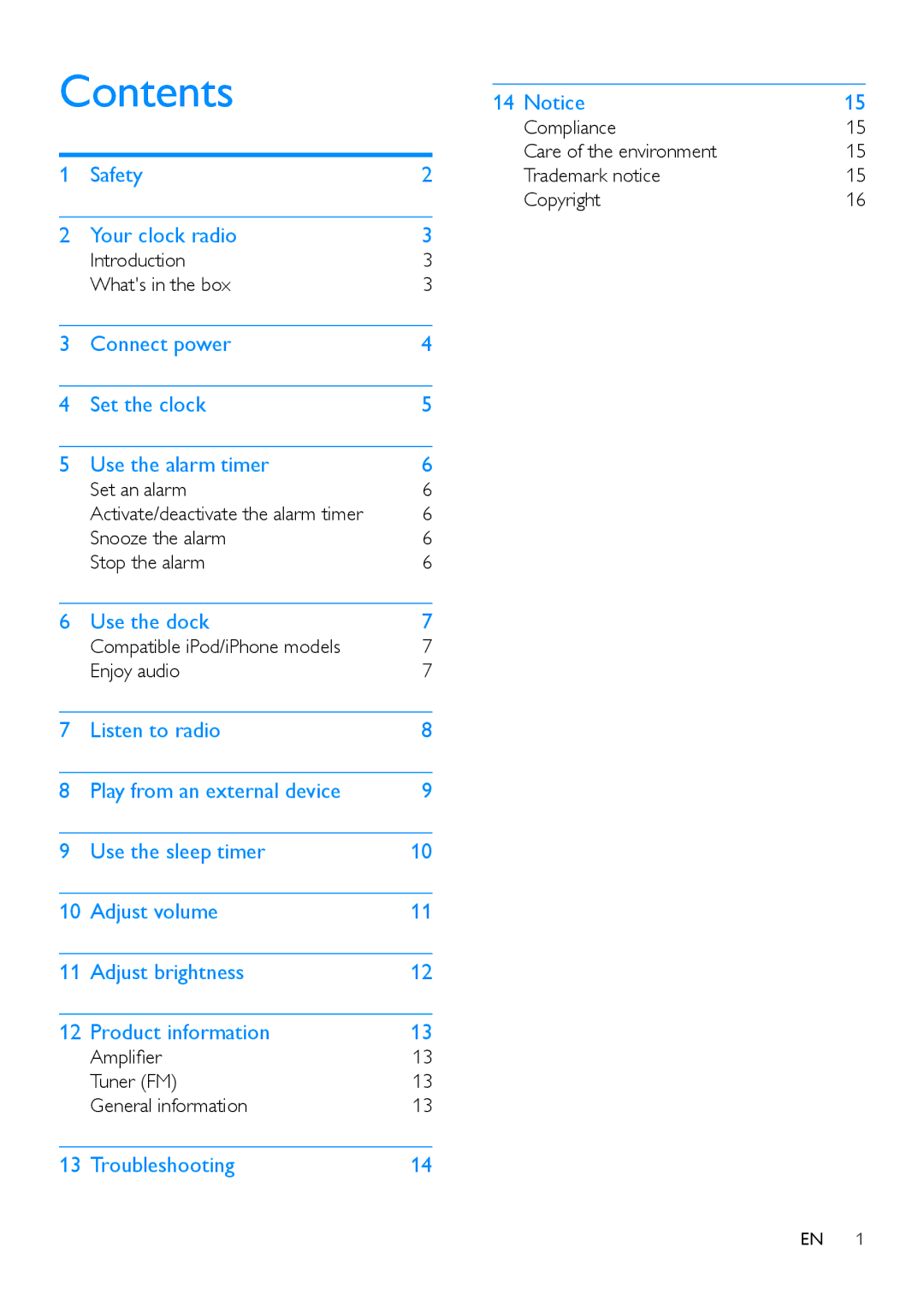 Philips ORD2105 user manual Contents 