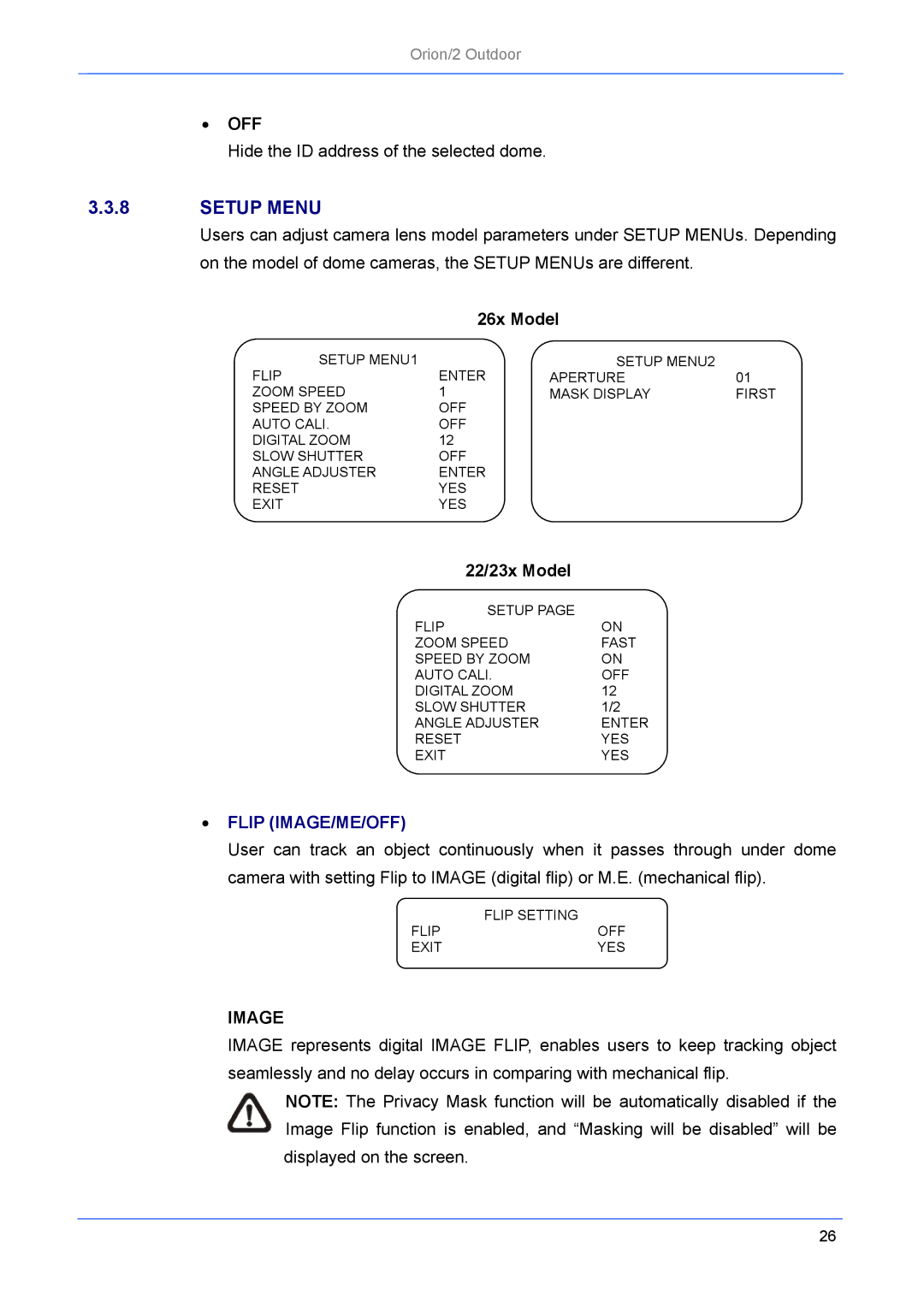 Philips Orion/2 manual Setup Menu, Off, Image 