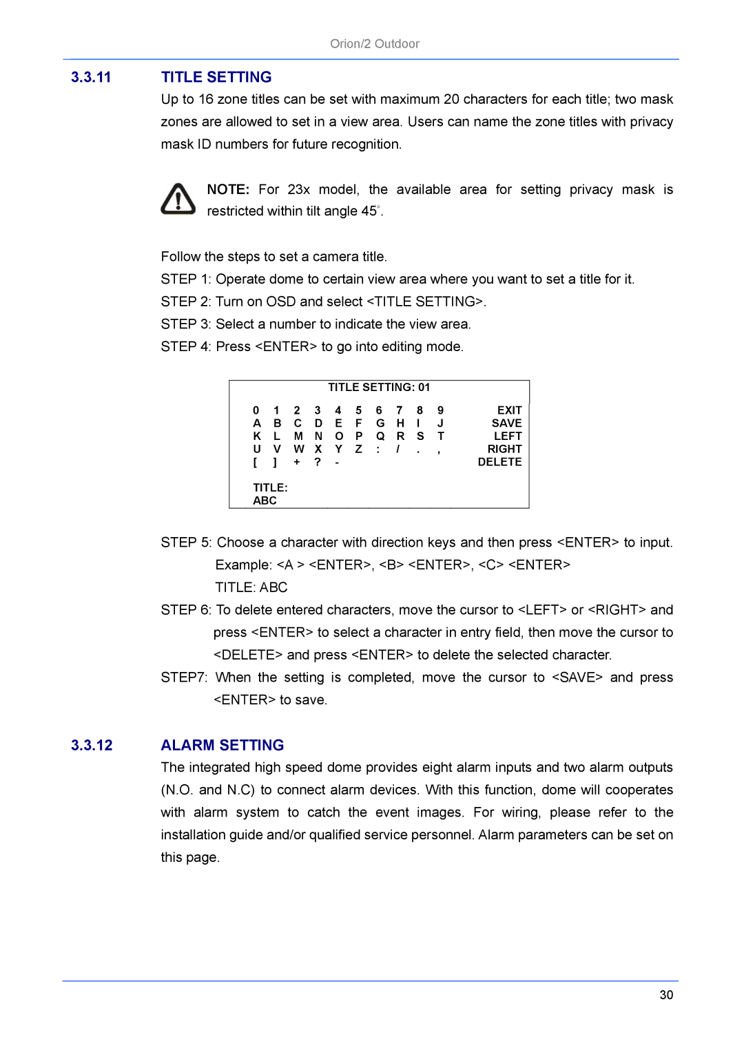 Philips Orion/2 manual Title Setting, Alarm Setting 