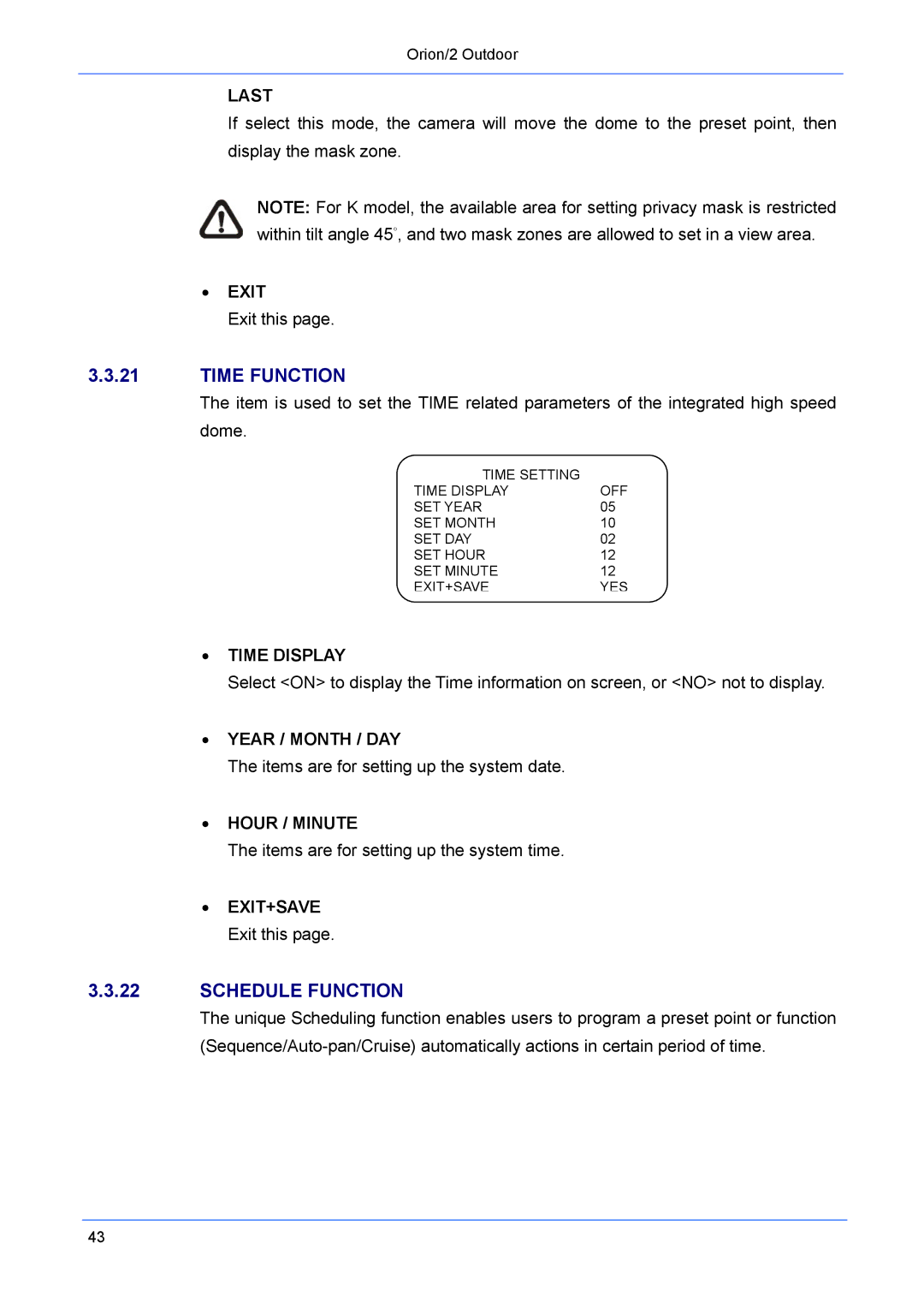 Philips Orion/2 manual Time Function, Schedule Function, Time Display, Year / Month / DAY, Hour / Minute 