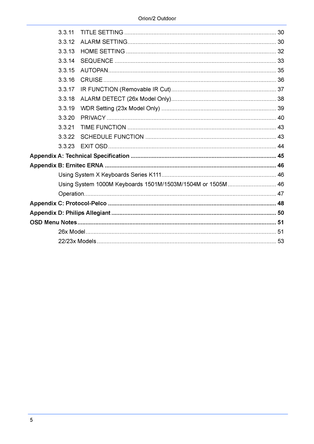 Philips Orion/2 manual Appendix a Technical Specification Appendix B Ernitec Erna 