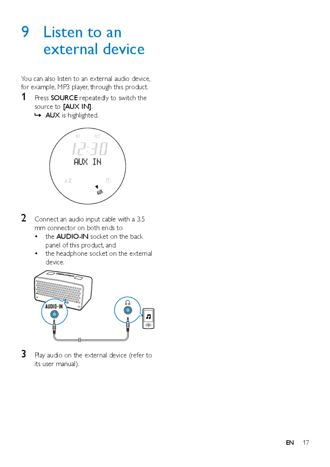 Philips ORT2300 user manual Listen to an external device 