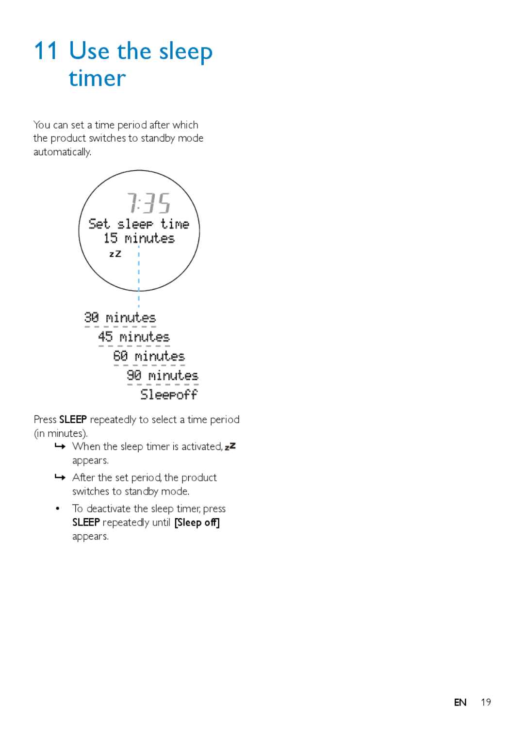 Philips ORT2300 user manual Use the sleep timer 