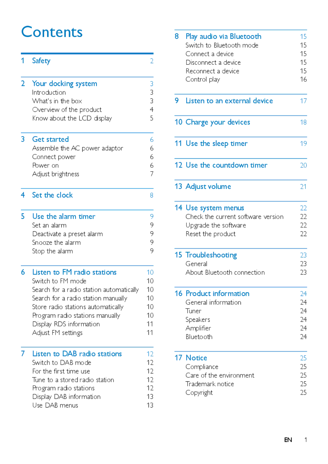 Philips ORT2300 user manual Contents 