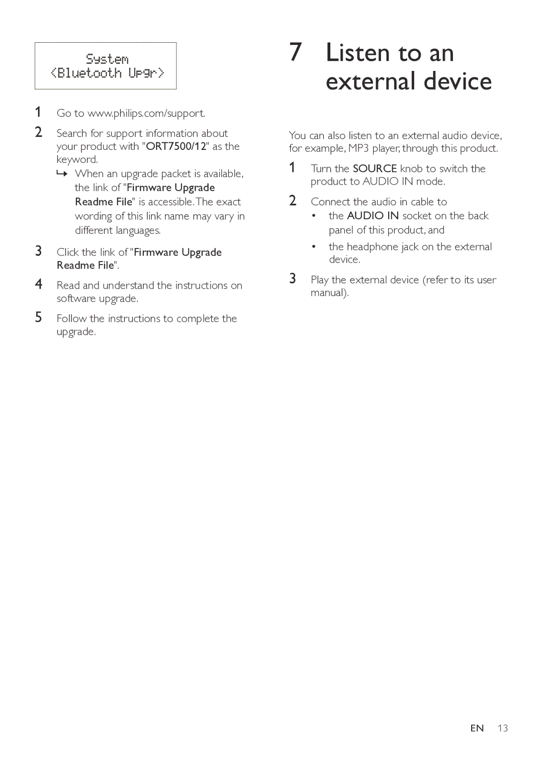 Philips ORT7500 user manual Listen to an external device 