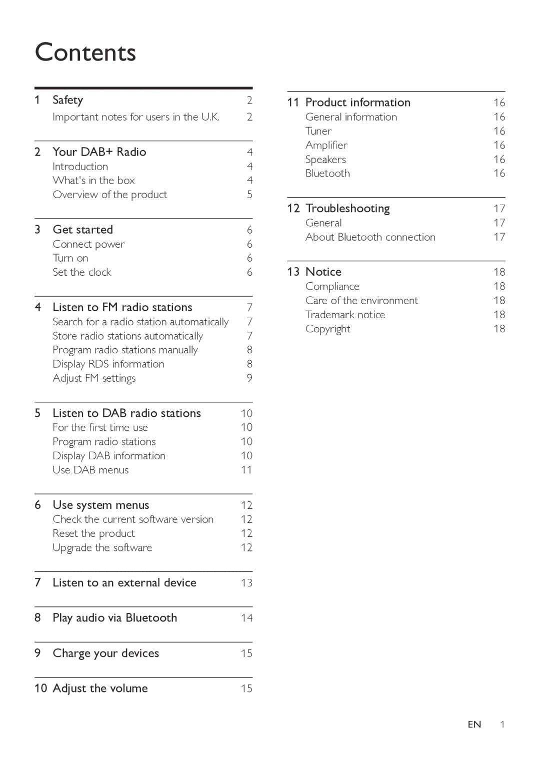 Philips ORT7500 user manual Contents 