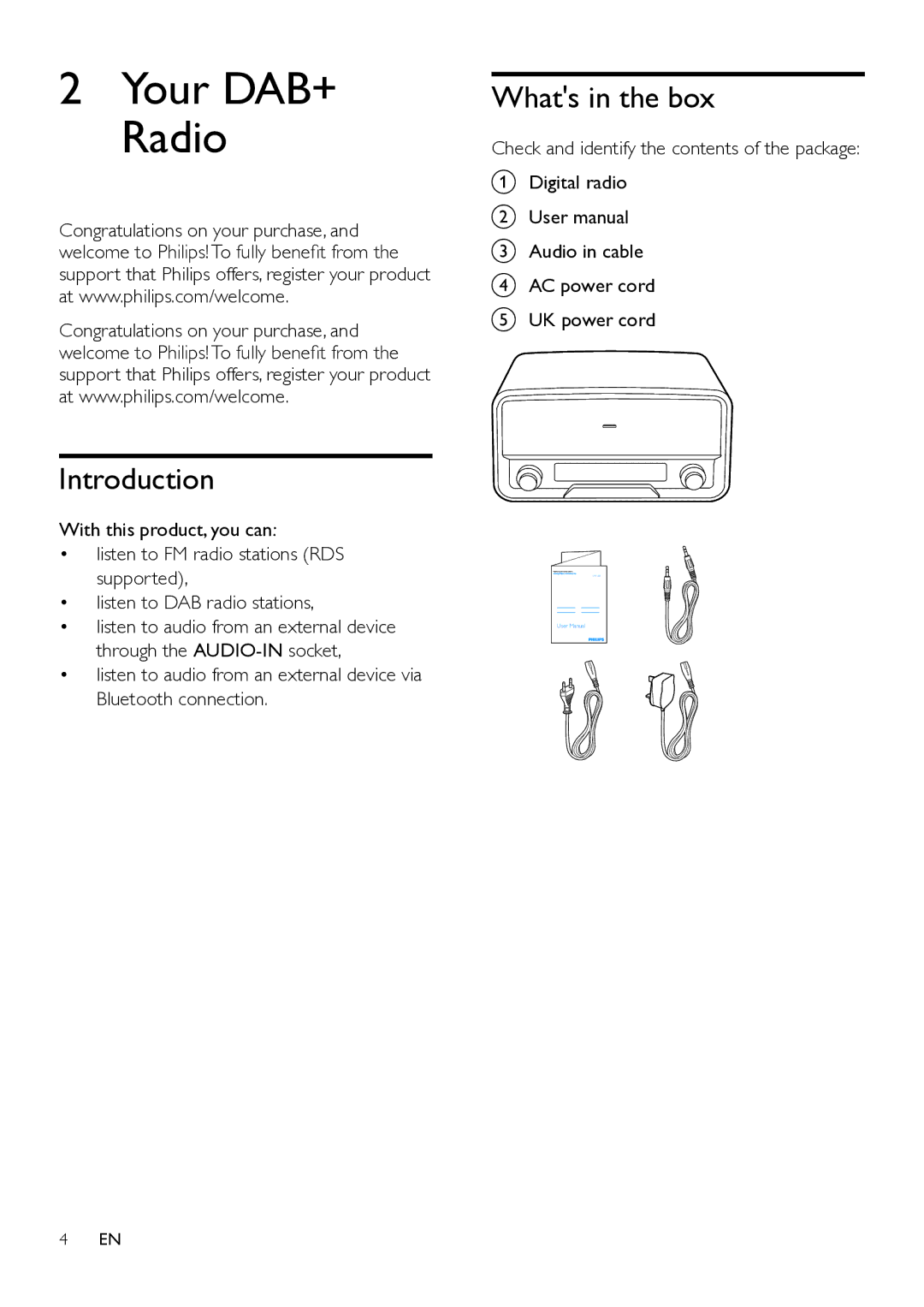 Philips ORT7500 user manual Your DAB+ Radio, Introduction, Whats in the box 