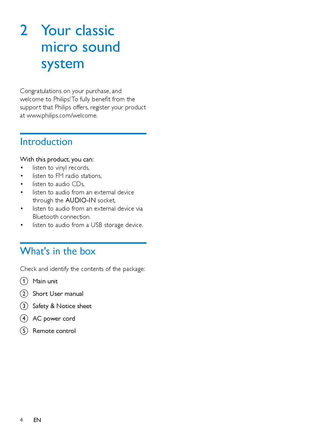 Philips OTT2000 user manual Introduction, Whats in the box 