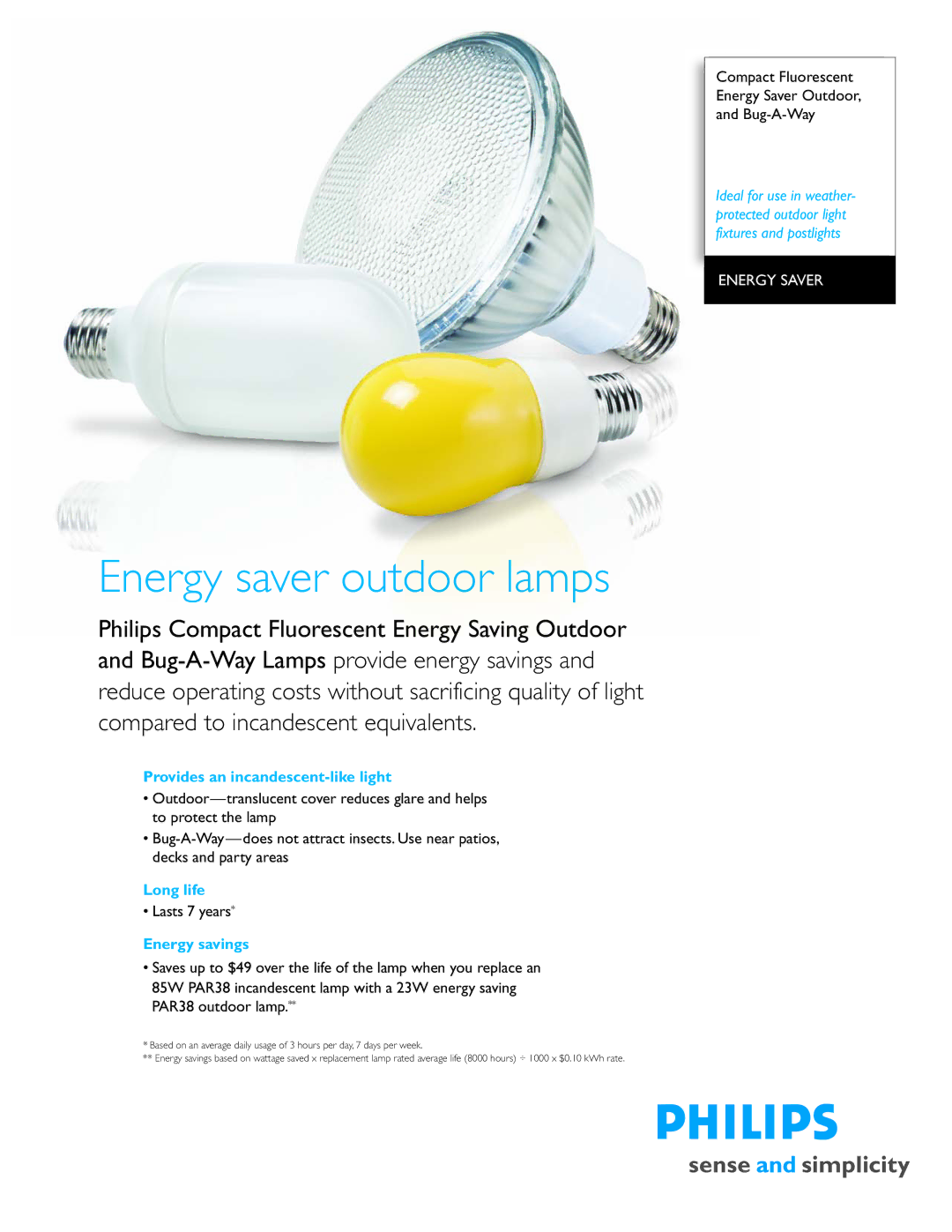 Philips P-5095-G manual Provides an incandescent-like light, Long life, Energy savings 