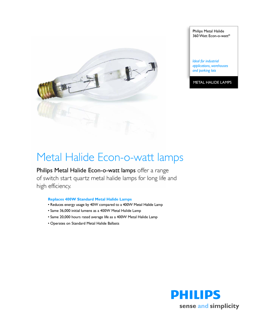 Philips P-5561-D manual Metal Halide Econ-o-watt lamps 