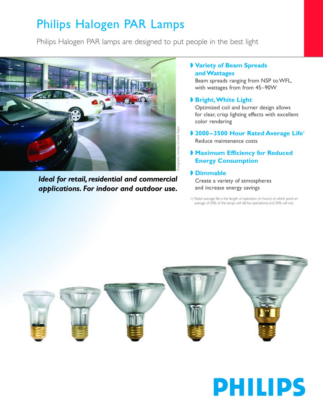 Philips P-5759-D manual Philips Halogen PAR Lamps, Variety of Beam Spreads and Wattages, Bright,White Light 