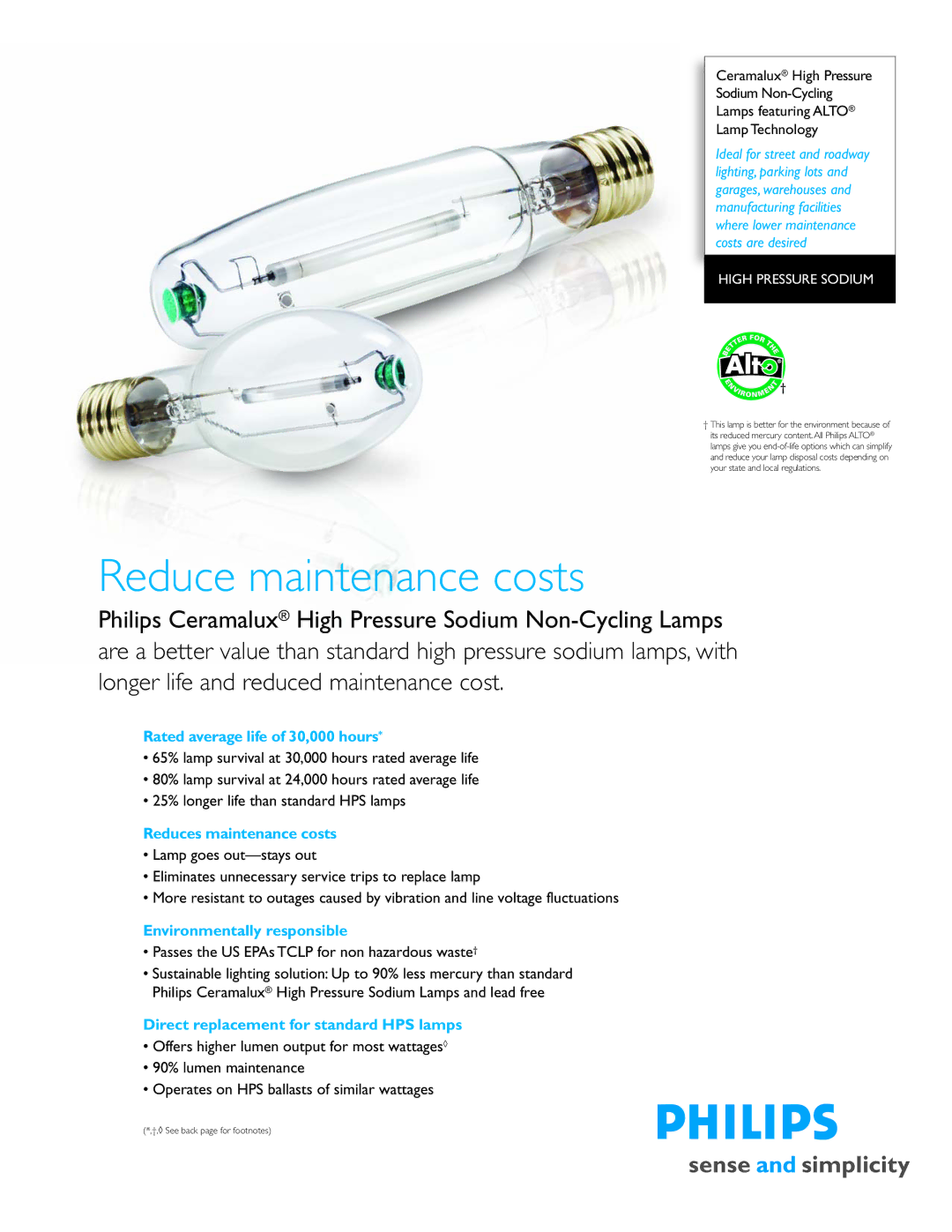 Philips P-5781-B manual Rated average life of 30,000 hours, Reduces maintenance costs, Environmentally responsible 