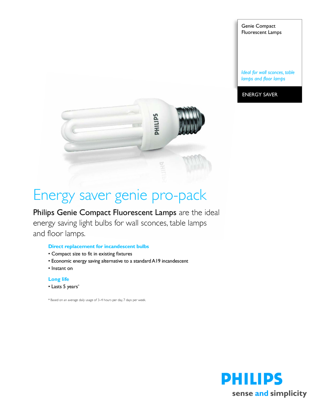 Philips P-5909 manual Energy saver genie pro-pack 