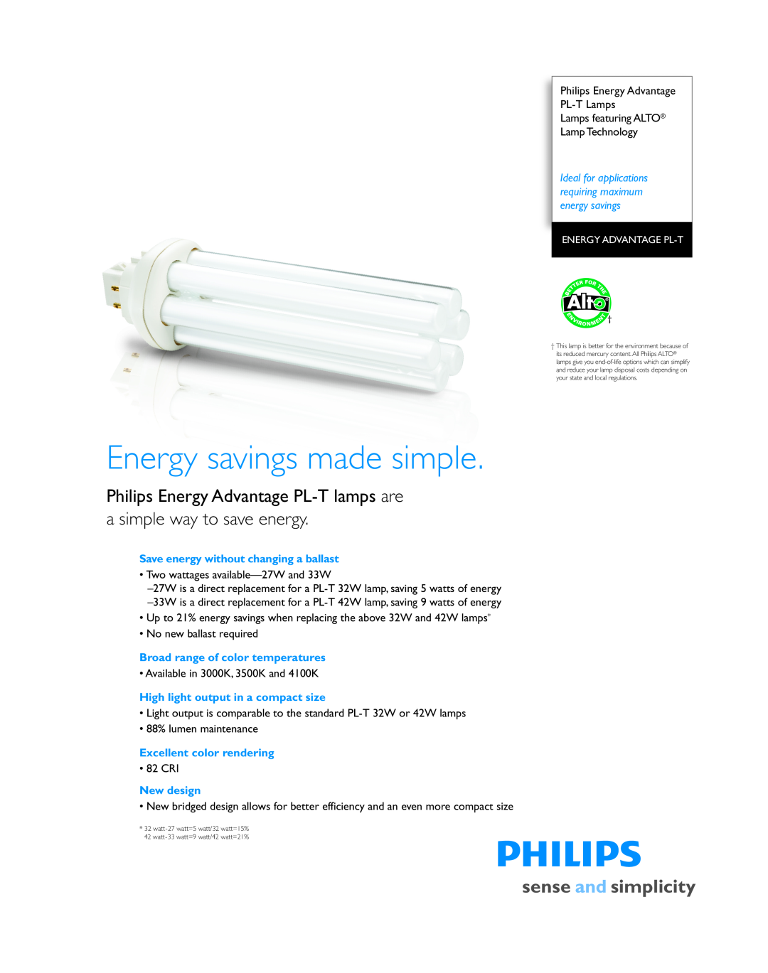 Philips P-5973 manual Energy savings made simple, Philips Energy Advantage PL-Tlamps are, a simple way to save energy 