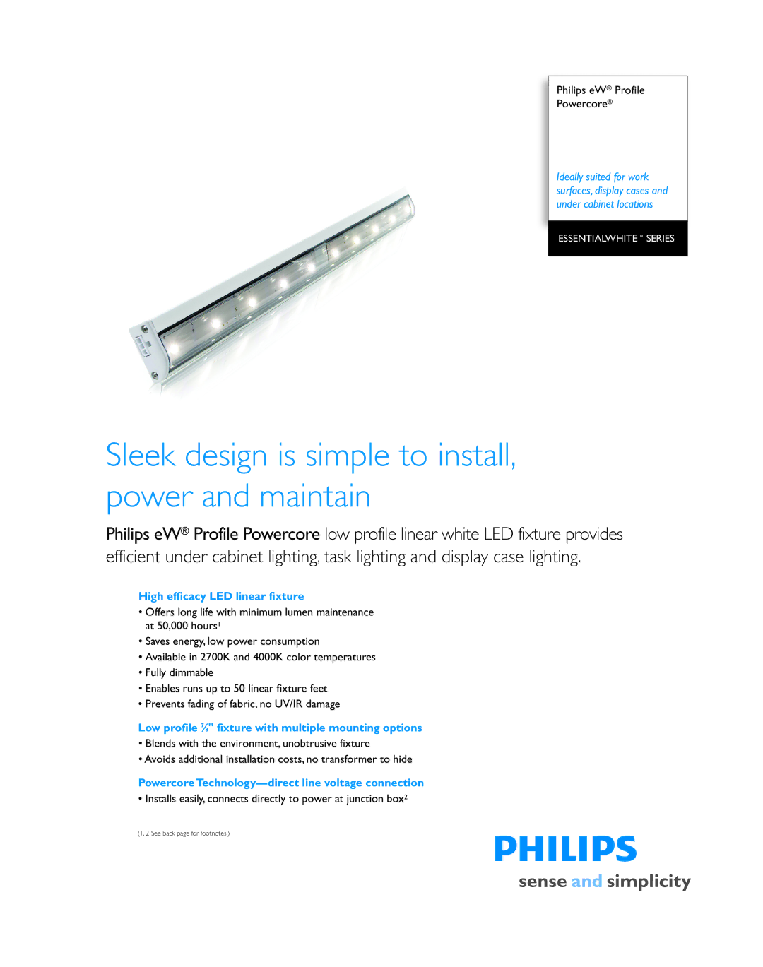 Philips P-5978-A manual High efficacy LED linear fixture, Low profile 7⁄8 fixture with multiple mounting options 