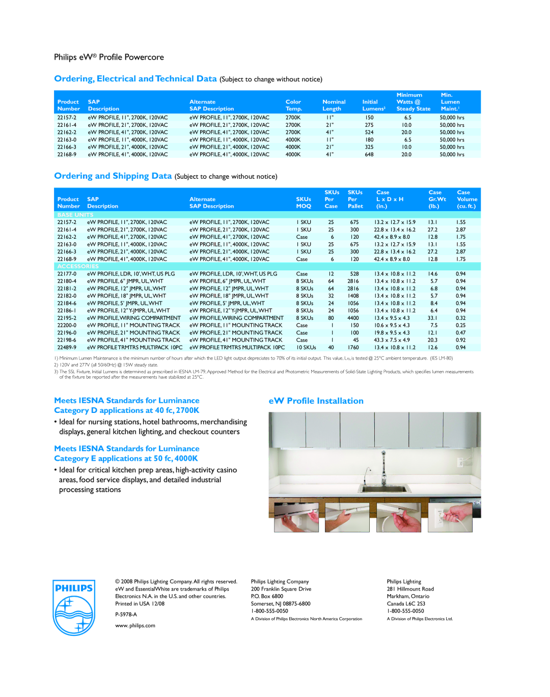 Philips P-5978-A manual Meets Iesna Standards for Luminance, Category D applications at 40 fc, 2700K 