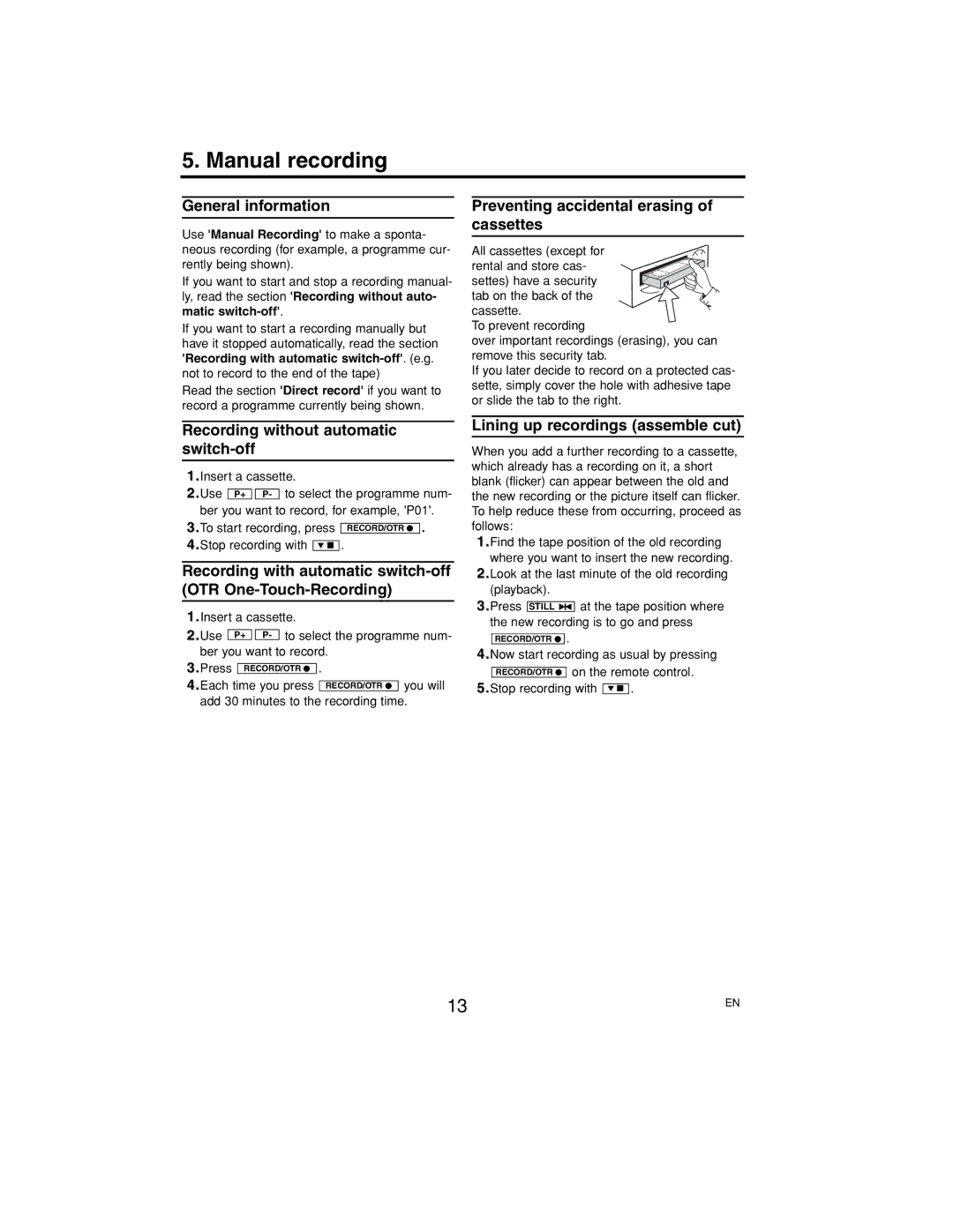 Philips MA4CMH20MRE, P406TAT, E4PIN operating instructions Manual recording 