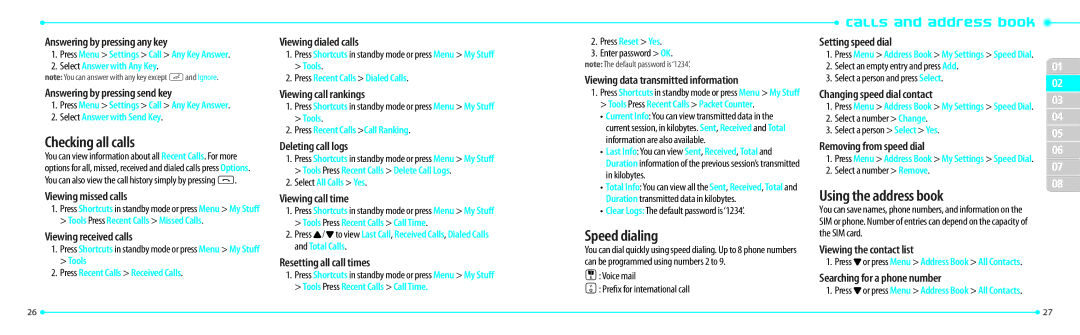 Philips P7040P, Link manual Checking all calls, Speed dialing, Using the address book 