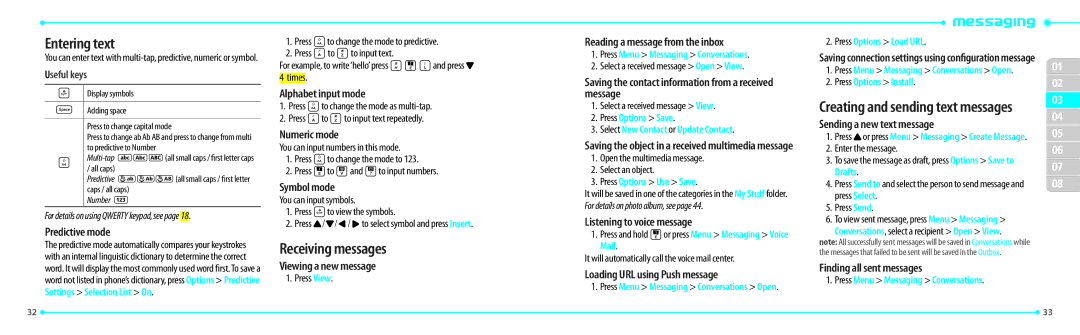 Philips Link, P7040P manual Entering text, Receiving messages 