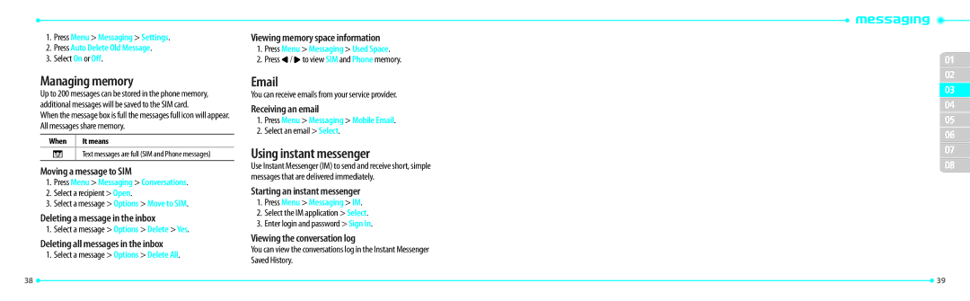 Philips P7040P, Link manual Managing memory, Using instant messenger 