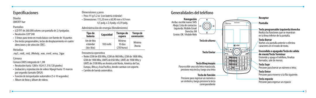 Philips Link, P7040P manual Especificaciones, Generalidades del teléfono 