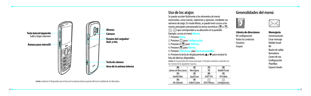 Philips P7040P, Link manual Uso de los atajos, Generalidades del menú 