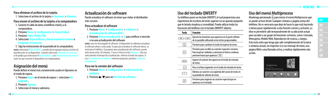 Philips Link, P7040P Asignación del menú, Actualización de software, Uso del teclado Qwerty, Uso del menú Multiproceso 