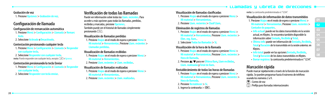 Philips P7040P, Link manual Configuración de llamada, Verificación de todas las llamadas, Marcación rápida 