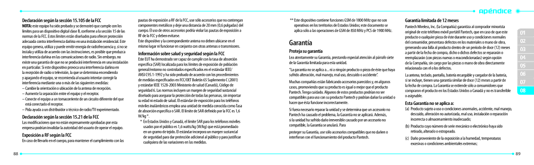 Philips P7040P, Link manual Garantía, Exposición a RF según la FCC, Información sobre salud y seguridad según la FCC 