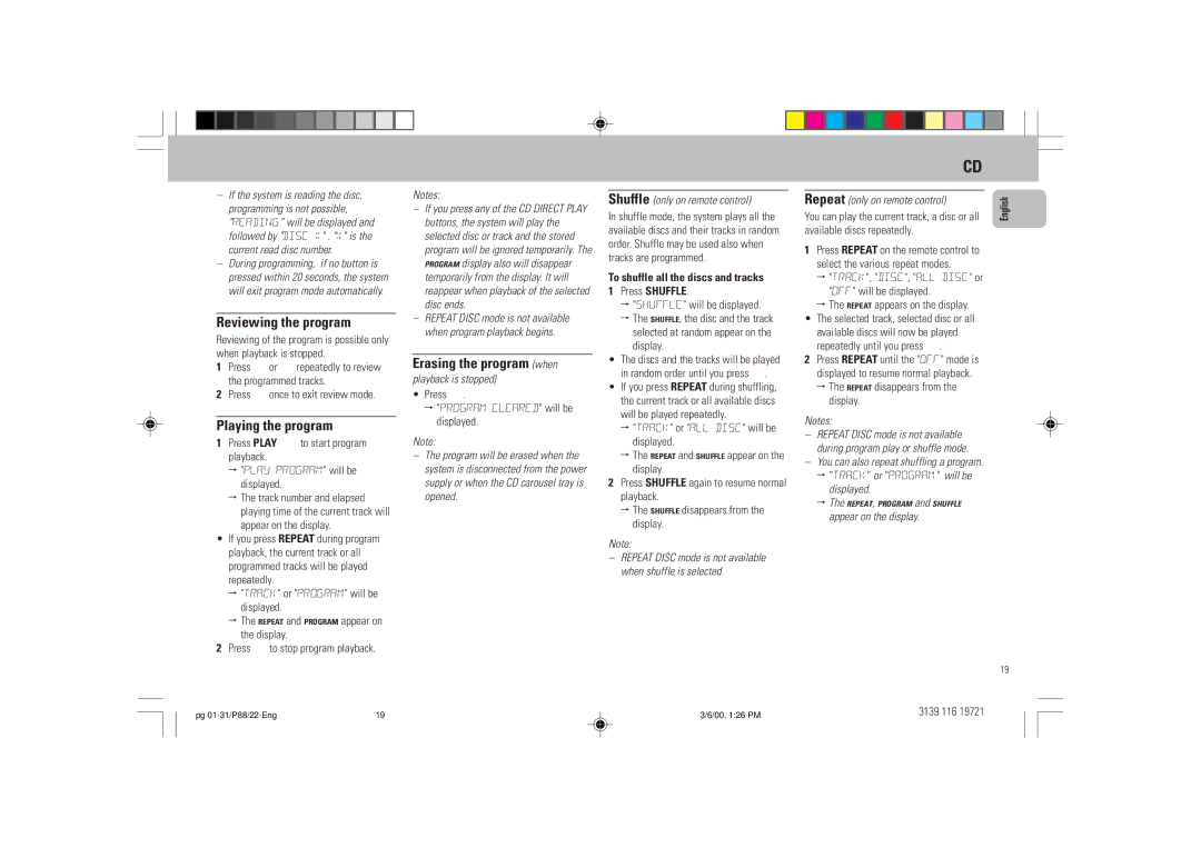 Philips P88 manual Reviewing the program, Playing the program, Erasing the program when 