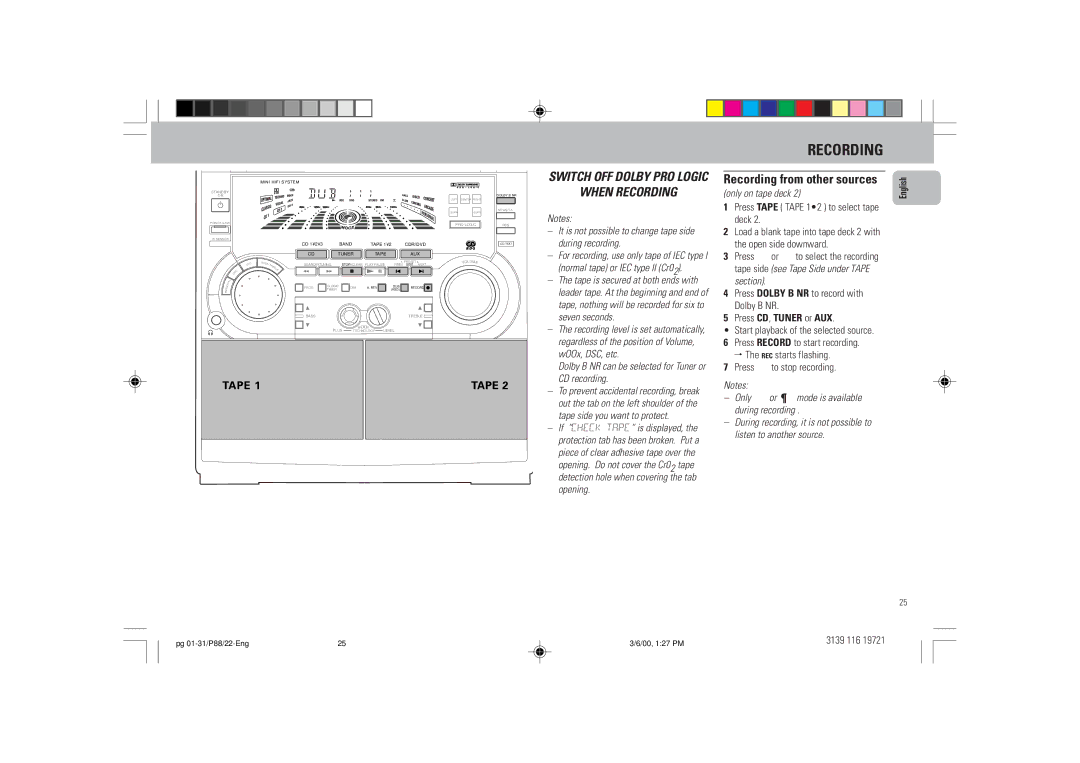 Philips P88 manual Recording from other sources 