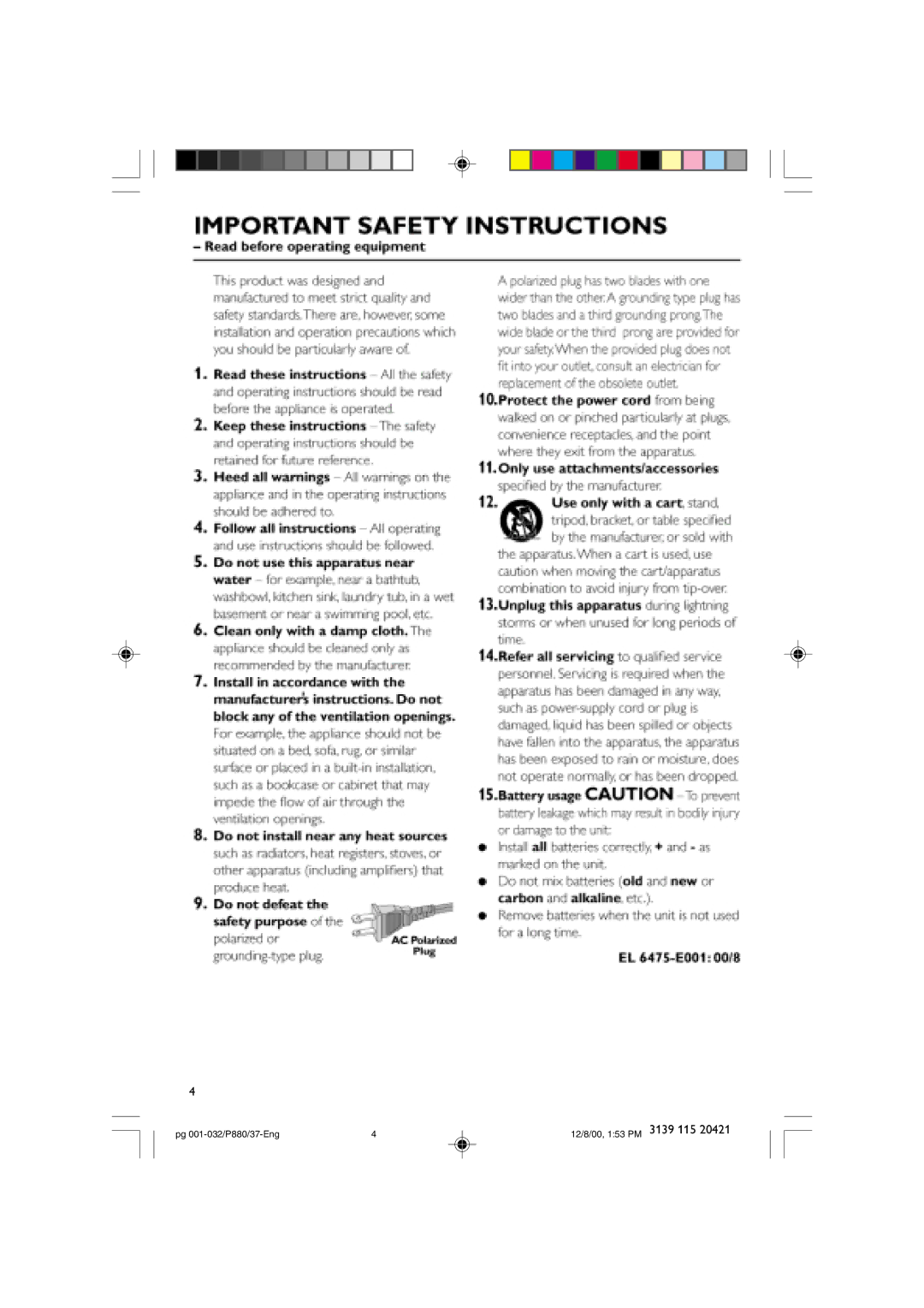 Philips manual Pg 001-032/P880/37-Eng 12/8/00, 153 PM 3139 115 