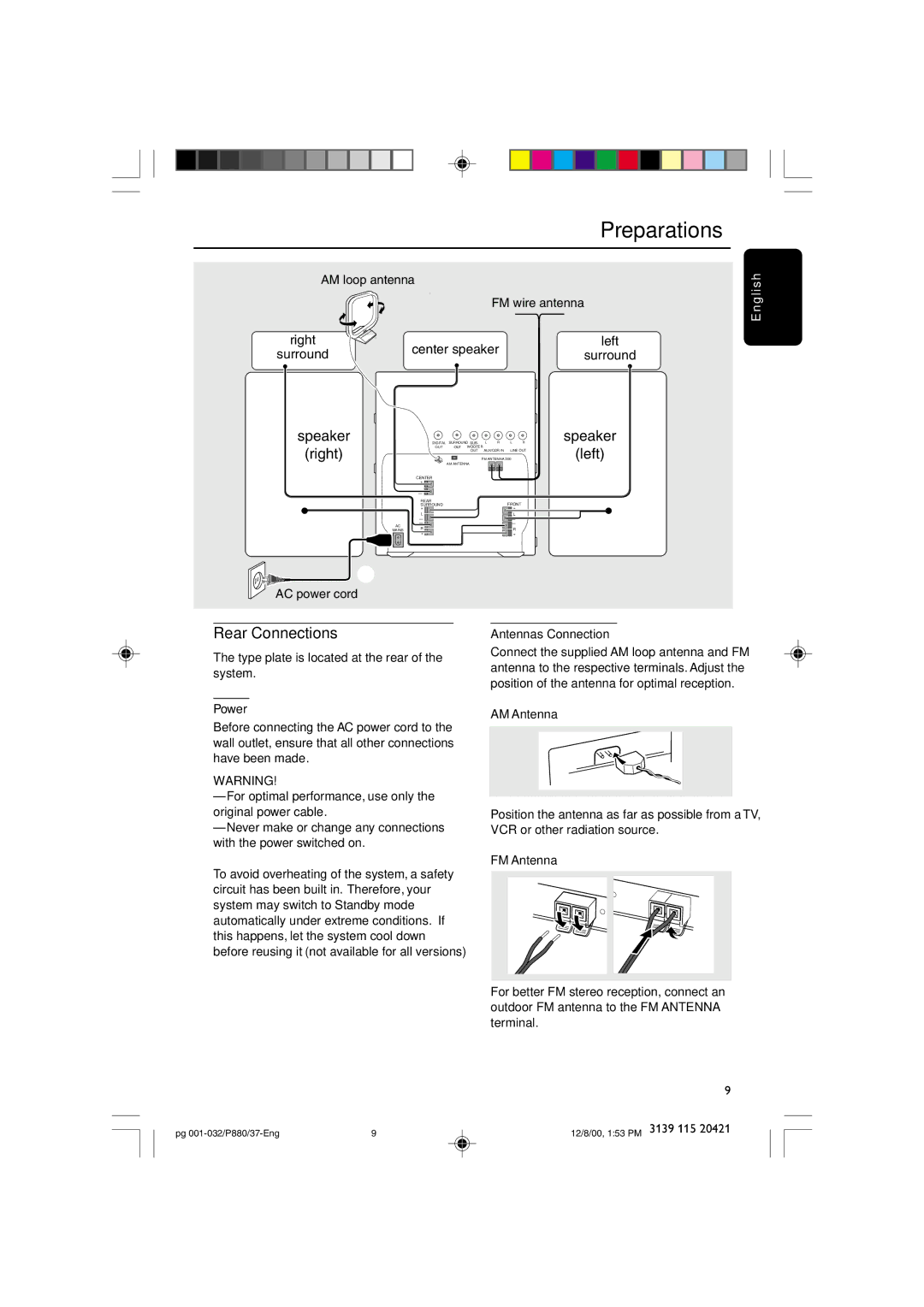 Philips P880 manual Preparations, Rear Connections 