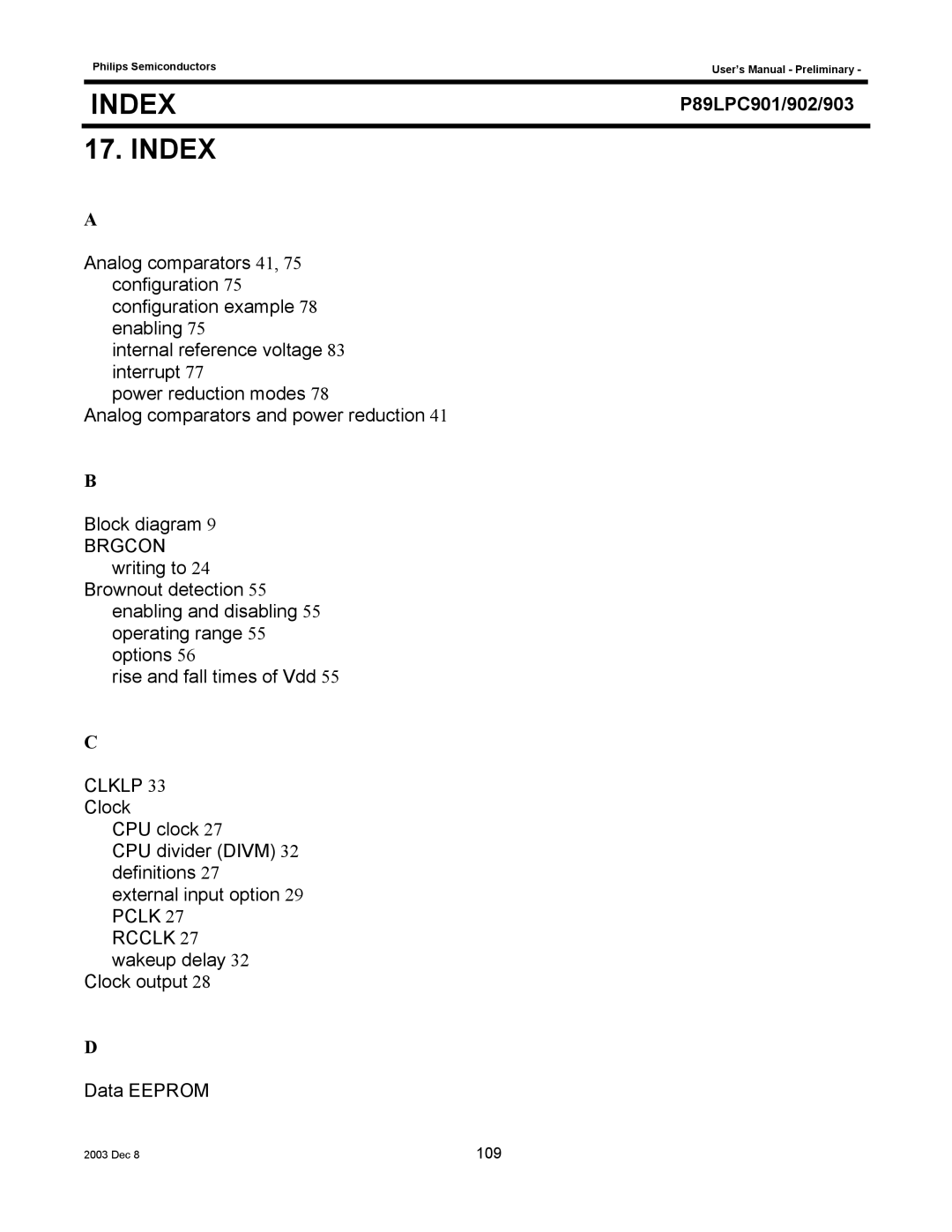 Philips P89LPC903, P89LPC901, P89LPC902 user manual Index 