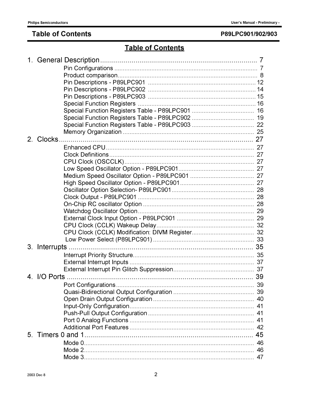 Philips P89LPC902, P89LPC901, P89LPC903 user manual Table of Contents 