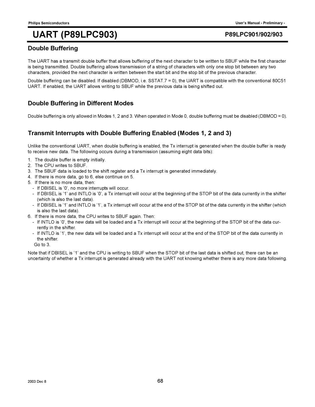 Philips P89LPC902, P89LPC903 user manual P89LPC901/902/903 Double Buffering, Double Buffering in Different Modes 