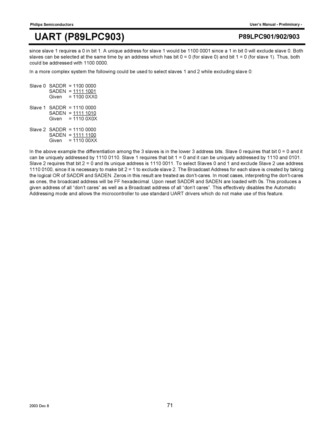 Philips P89LPC902, P89LPC901 user manual Uart P89LPC903 