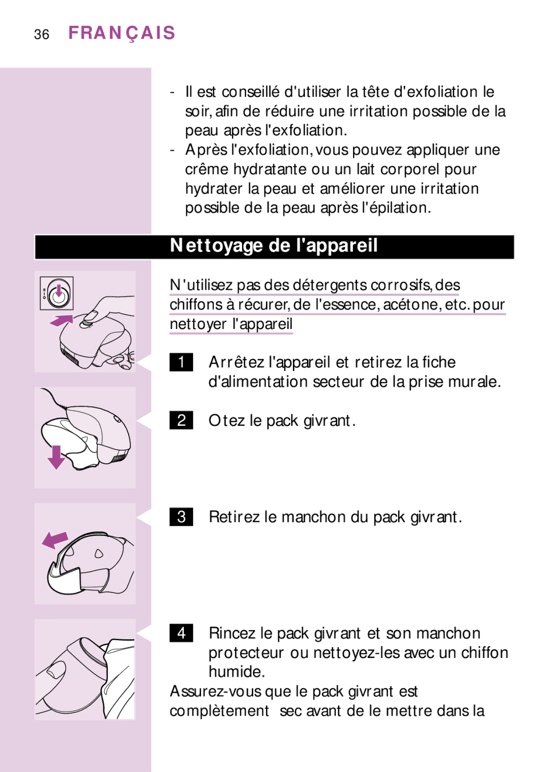 Philips HP6437, PB3, HP6475, HP6435, HP6479, HP6436 manual Nettoyage de lappareil, Nettoyer lappareil 