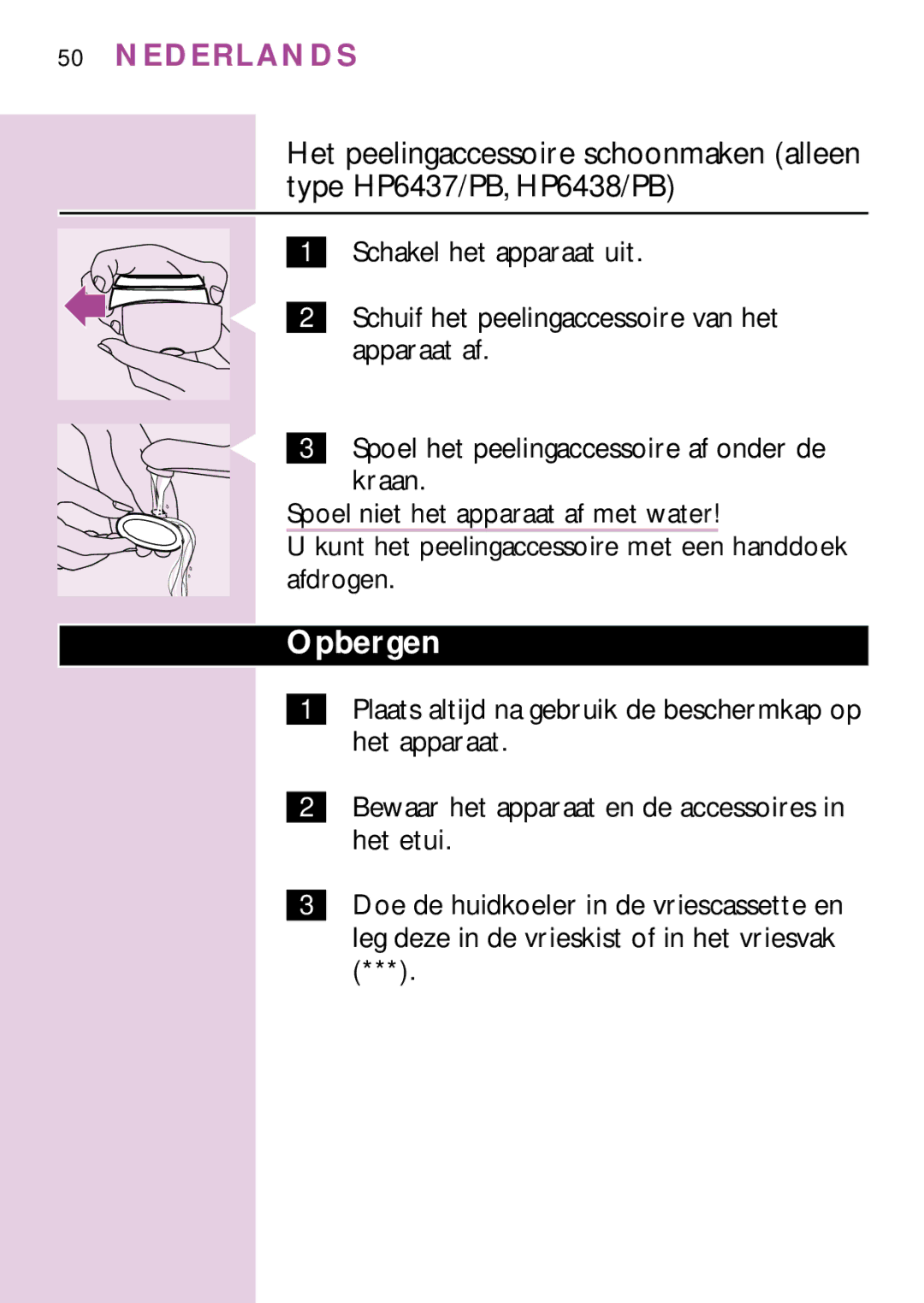 Philips HP6437, PB3, HP6475, HP6435, HP6479, HP6436 manual Opbergen 