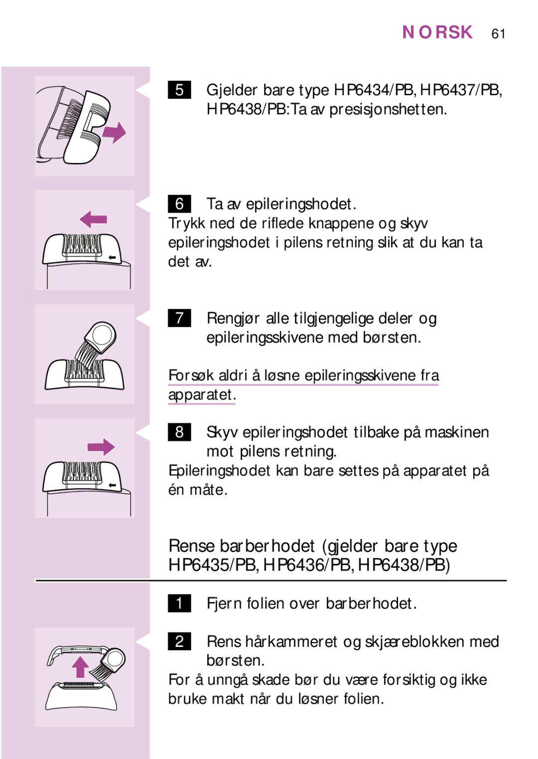 Philips HP6435, PB3, HP6475, HP6479, HP6436, HP6437 manual Norsk 