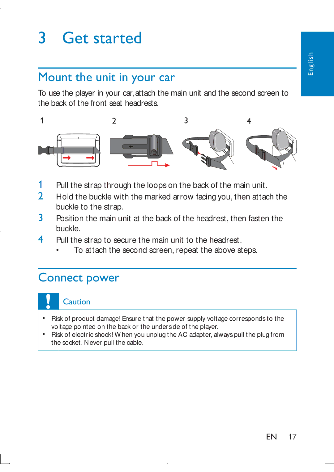 Philips PB9011 manual Get started, Mount the unit in your car, Connect power 